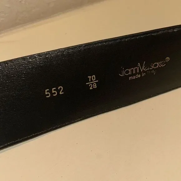 Gianni Versace Size S/M Italian PatentLeather Black Belt Chunky Gold Hardwear